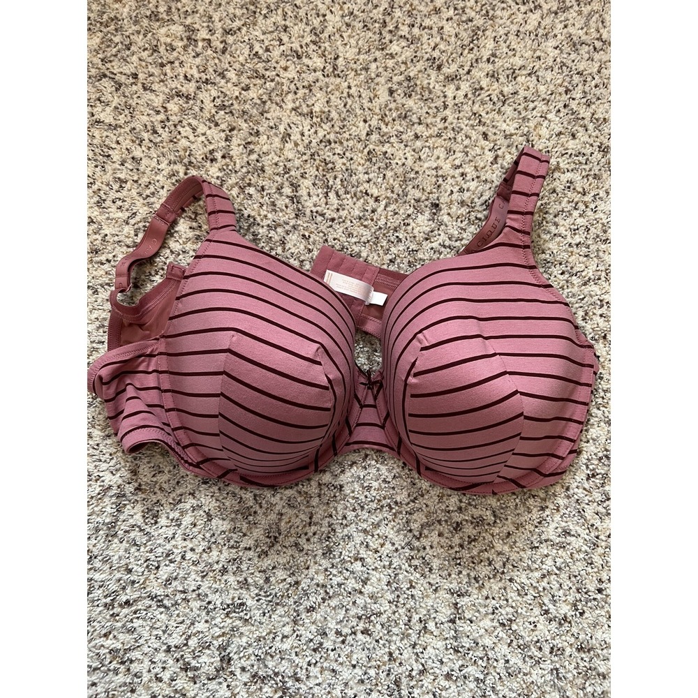 CACIQUE Pink Striped Boost‎ Plunge Underwire Bra 46DD NWOT